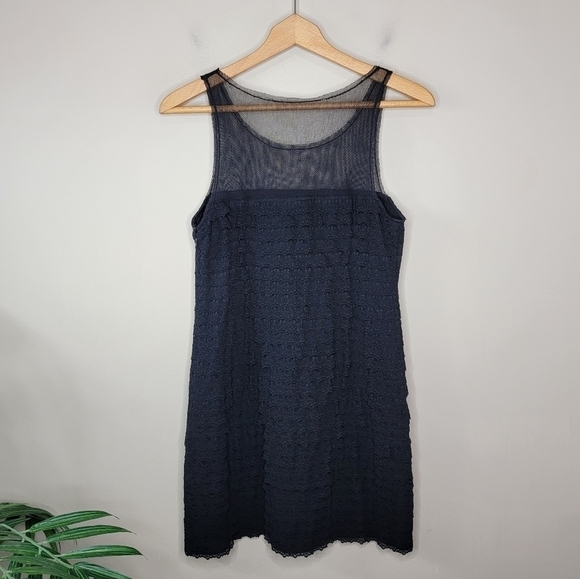 BCBGMaxAzria | Tiered Body Mesh Upper Black Dress Size 4 - Picture 3 of 5